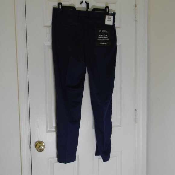 Louis Raphael Slim Fit 32W x 30L Stretch Fabric Pant Navy Blue Dress Pant NWT - Picture 2 of 3